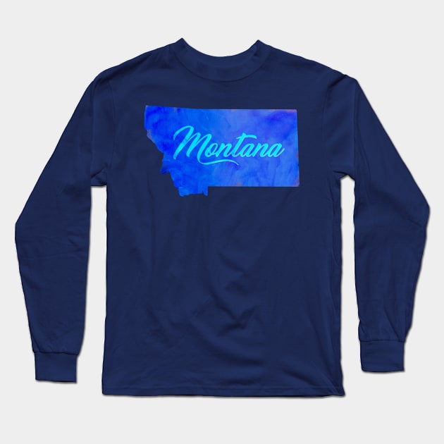 The State of Montana - Watercolor Long Sleeve T-Shirt by loudestkitten